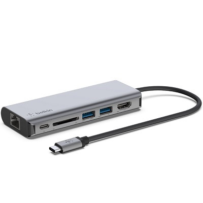 Адаптер Belkin USB-C 6-in-1 Multiport Adapter - HDMI, 2xUSB-A, USB-C,​ SD, Ethernet,  100Вт, серый в Мытище