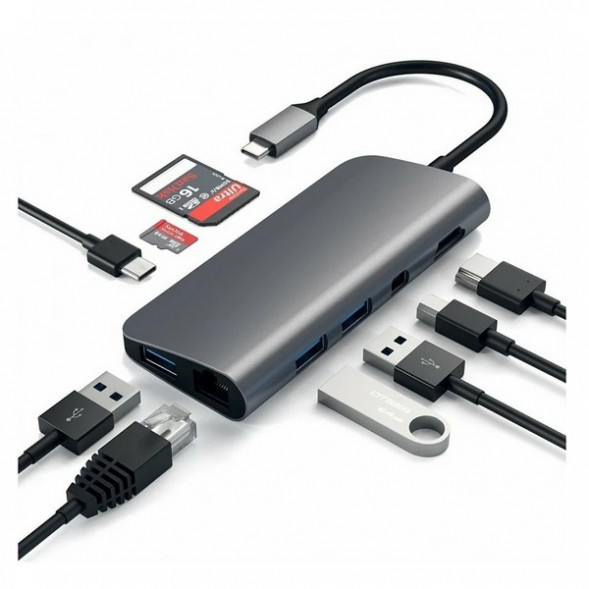 USB-концентратор Satechi Aluminum Type-C Multimedia Adapter (ST-TCMM8PA), разъемов: 4, space gray в Мытище