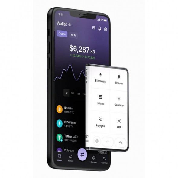 Аппаратный холодный криптокошелек Ledger Stax c чехлом Magnet Shell Black + Recovery Key в Мытище