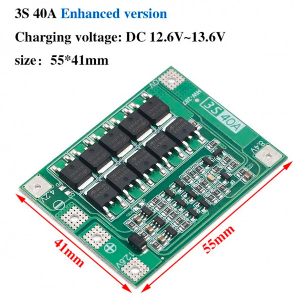 Плата защиты аккумулятора BMS 3S 40A 12.6 для Li-ion в Мытище
