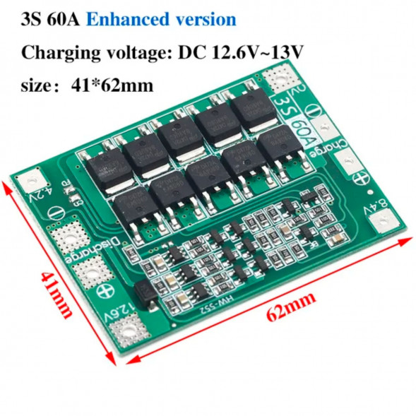 Плата защиты аккумулятора BMS 3S 60A 12.6 для Li-ion в Мытище