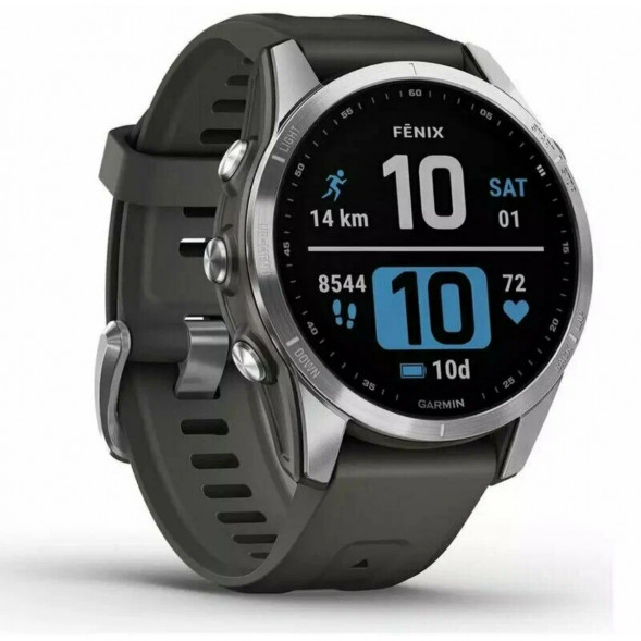 Умные часы Garmin Fenix 7s серебристый с графитовым силиконовым ремешком 010-02539-01 в Мытище