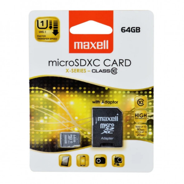 Карта памяти Maxell Micro SDXC 64 ГБ CLASS 10 с адаптером в Мытище